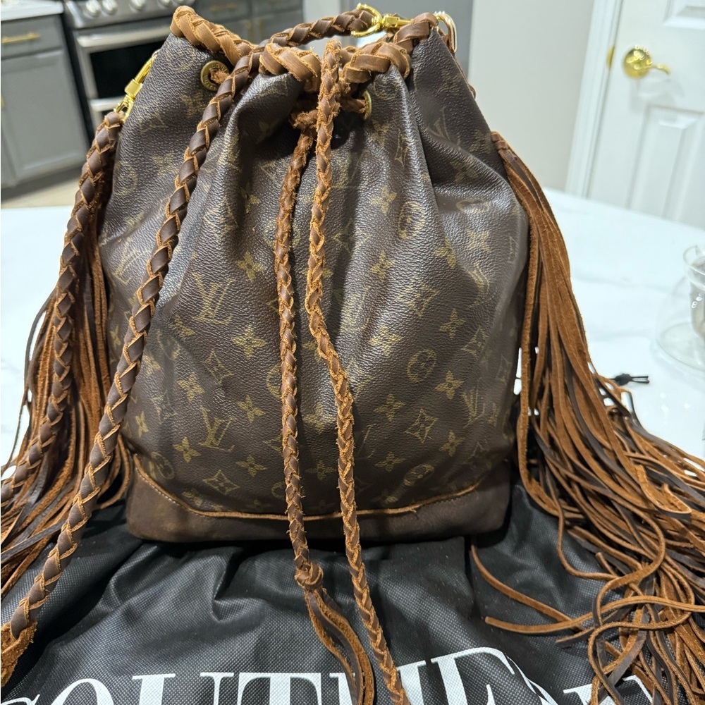 Authentic LV Brown Fringe Leather Noe Bag